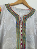 Vintage Moroccan Kaftan White Floral Design Circa 1970