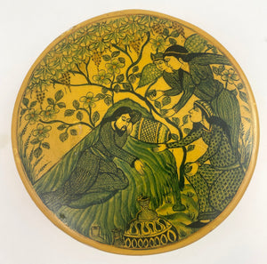 Islamic Kashmir Hand Painted Paper Mache Tea Caddy Storage Box 1950s