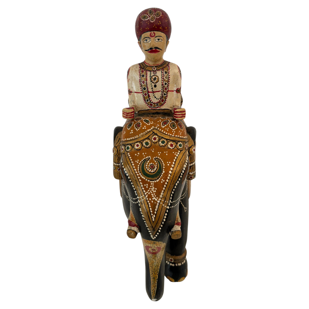 Antique Anglo-Raj Hand-Carved Teak Elephant with Rider Polychrome Sculpture — additional view 12