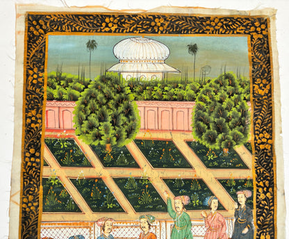 Mughal Court Scene on Silk After a 19th Century Indo-Persian Palace Painting