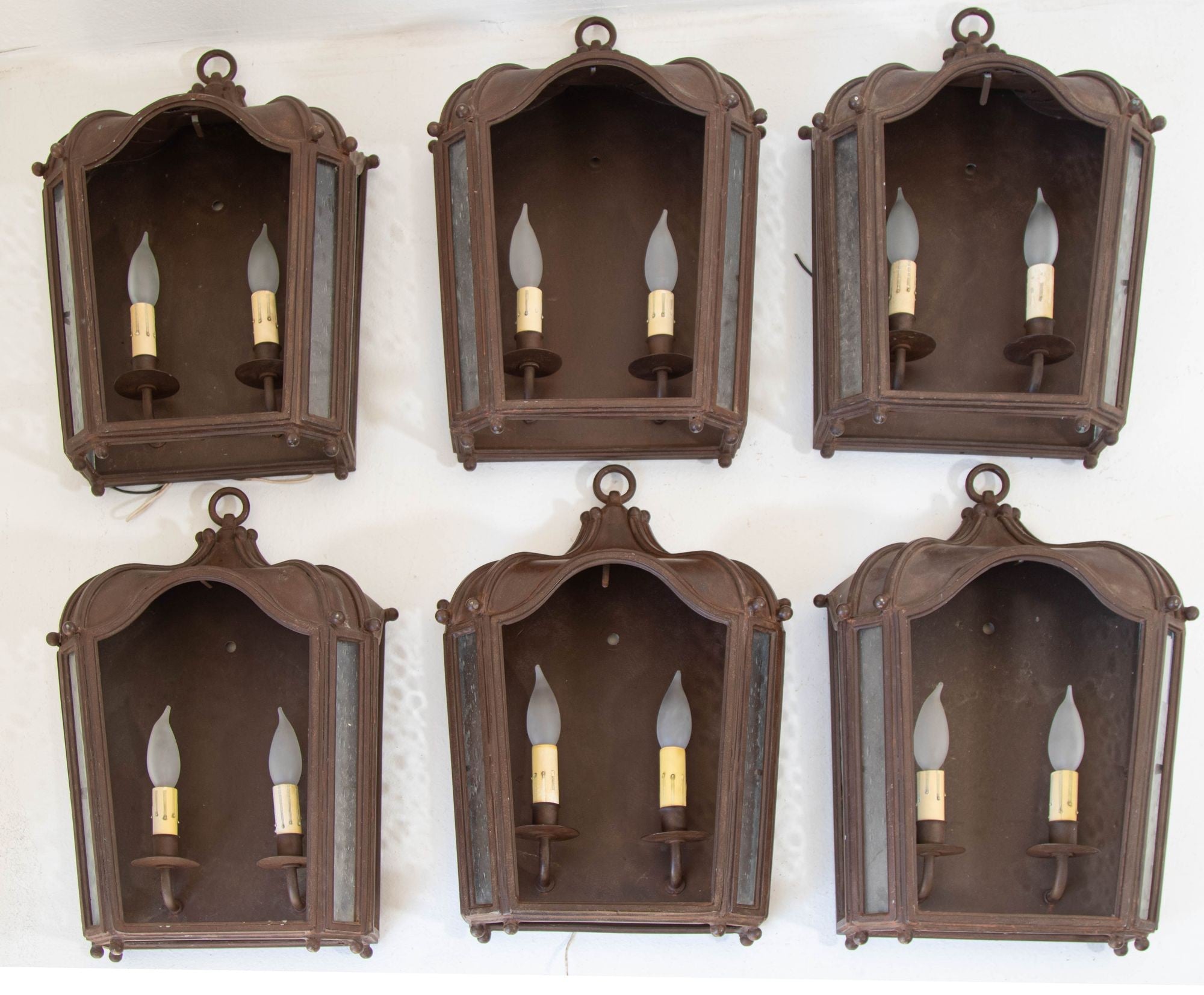 Iron Wall Lantern Antique Rust with Glass 1 of 6 for Outdoor European Style