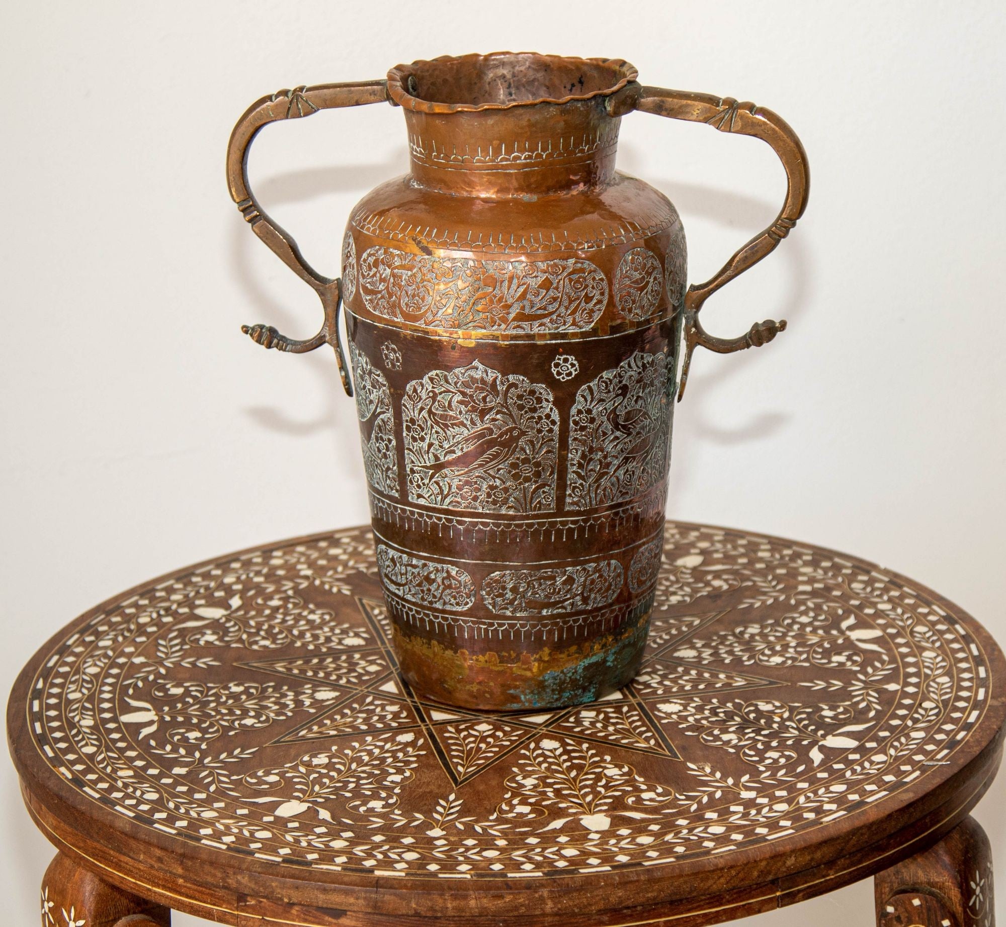 Antique Middle Eastern Islamic Copper Vase with Handles