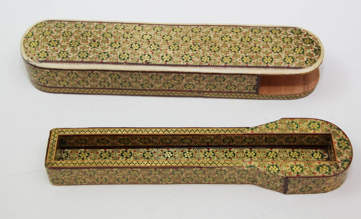 Antique Khatam Wooden Pen Box, Handcrafted Islamic Design, 1930s