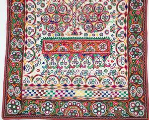 1920's Indian Gujarati Rabari Kutch Silk Embroidered Ethnic Textile with Mirror