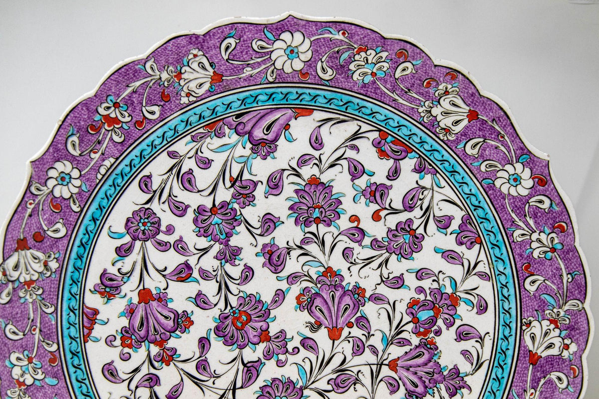 Turkish Kütahya Pottery Hand Painted Wall Hanging Plate with Iznik Pattern 1950s — additional view 4