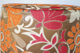 Vintage Moroccan Round Pouf Ottoman in 1970s Psychedelic Floral Velvet