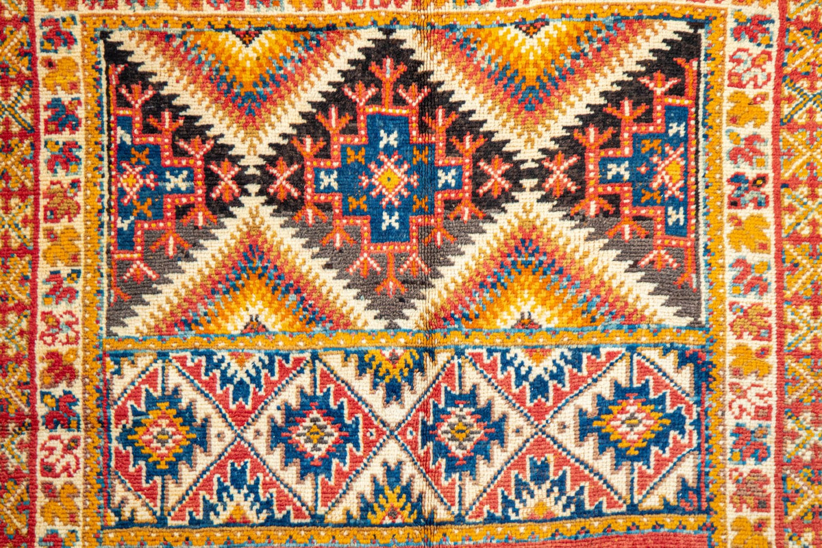 Vintage Moroccan Boujad Berber Rug, Hand-Knotted Wool, Folk Art, 1960s