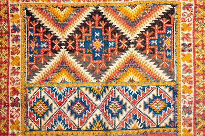 Vintage Moroccan Boujad Berber Rug, Hand-Knotted Wool, Folk Art, 1960s