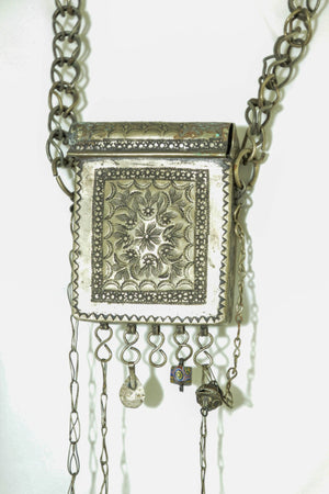 Antique Moroccan Ethnic Talisman Silver Amulet Box Holder