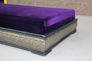 Vintage Moroccan Settee Low Bench, Daybed with Purple Cushion