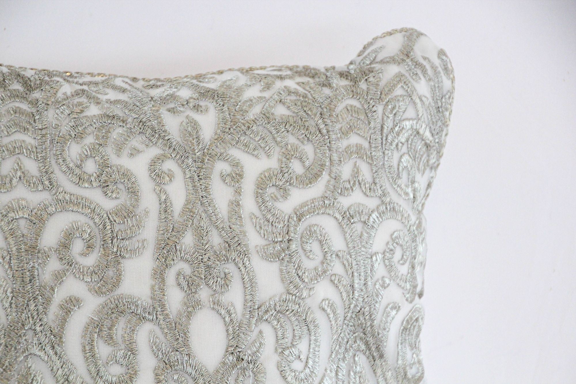 Turkish Moorish Ottoman Style Throw Pillow with Silver Metallic Embroidery