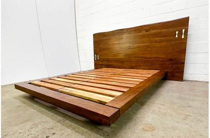 American Organic Modern Live-Edge Queen Platform Bed with Brass Inlays — detail view 3