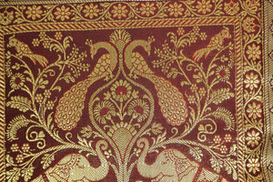 Silk Throw Pillow with Elephants and Peacocks India