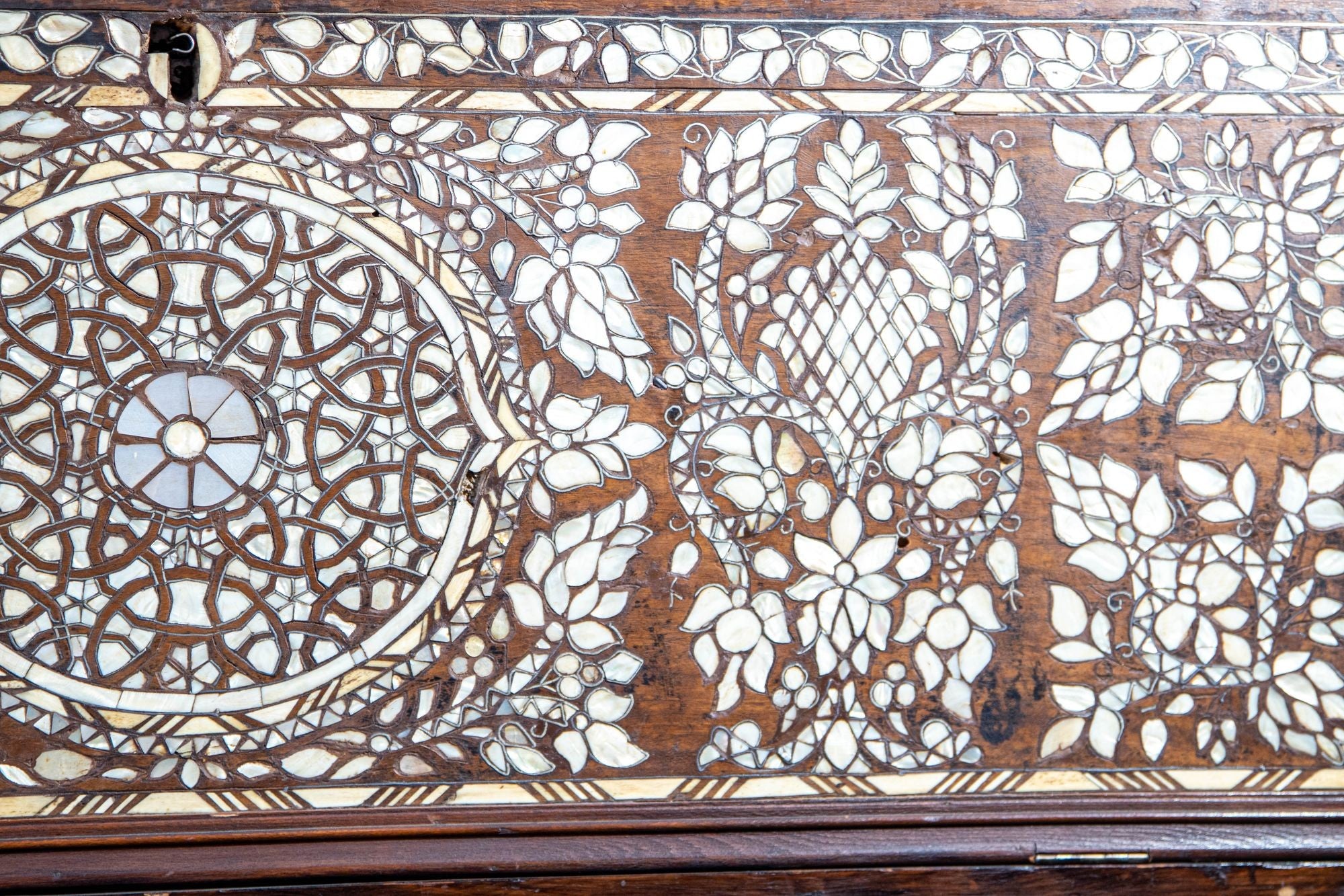 Antique Middle Eastern Mother of Pearl Inlay Dowry Trunk 19th C.