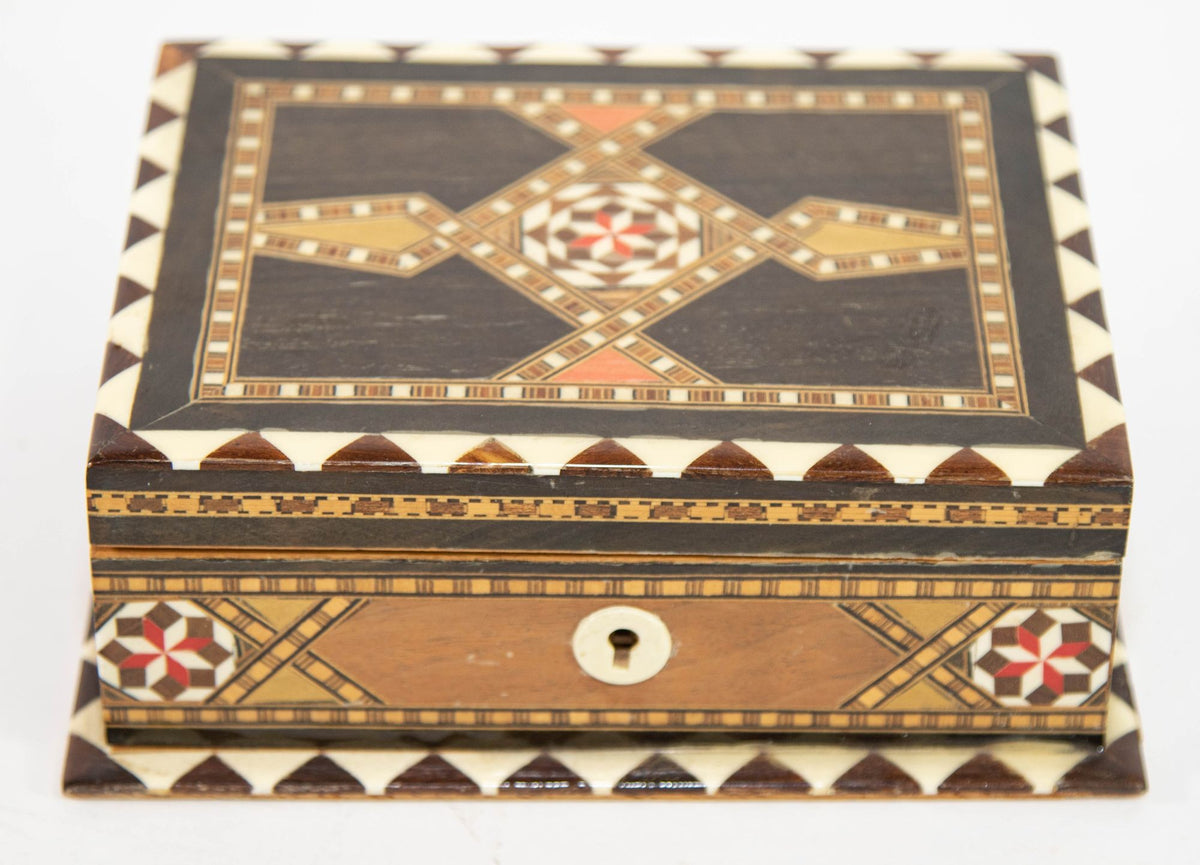 Moorish Wood Box Islamic Marquetry Mosaic Art Granada Spain Khatam Decor 1940s