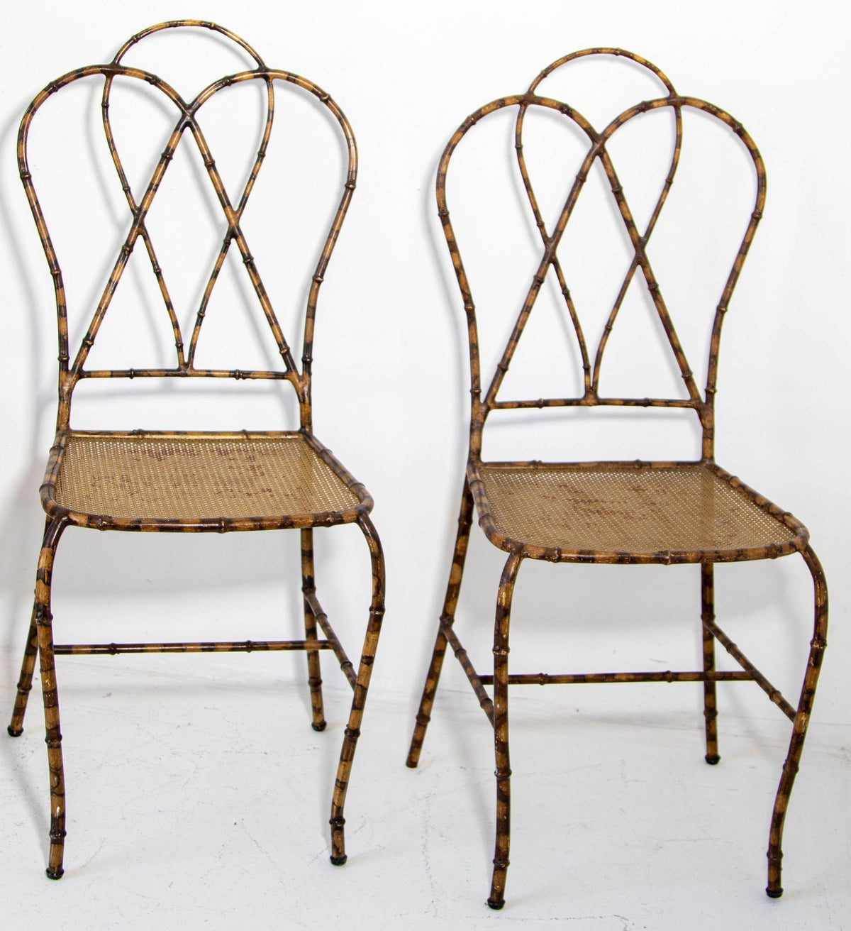 Italian Gilt Metal Faux Bamboo Dining Chairs 1950s Set of 4 — Italy