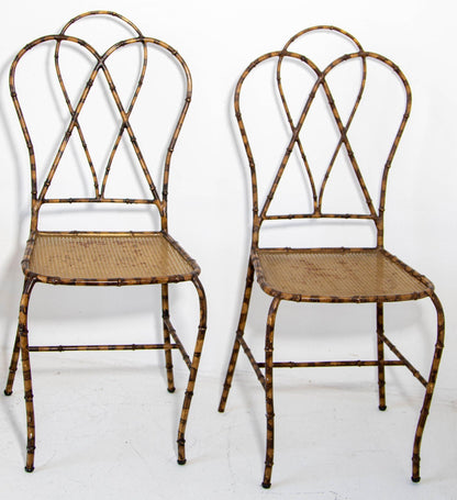Italian Gilt Metal Faux Bamboo Dining Chairs 1950s Set of 4 — Italy