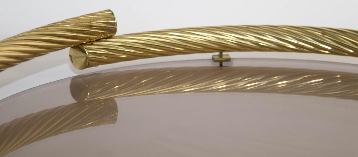 Dimart Brass Italian Round Tray with Smoked Glass 1980s — additional view 4