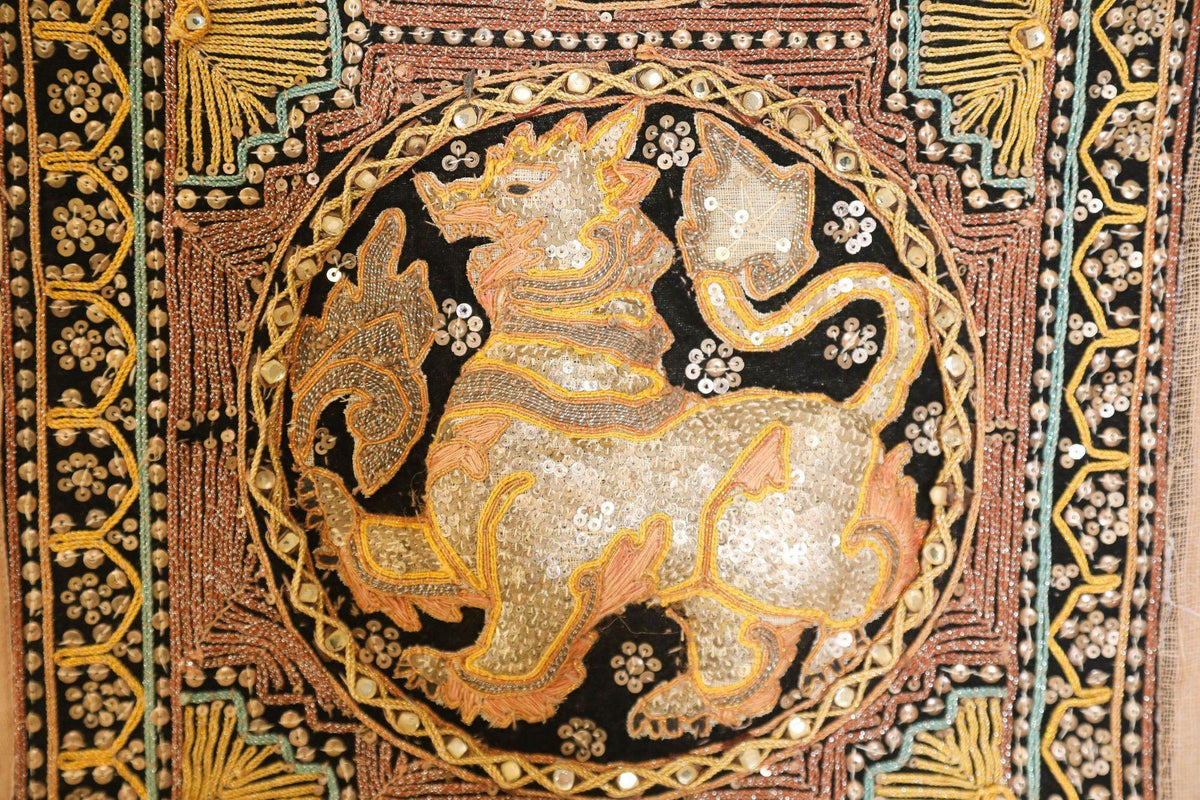 Vintage Burmese Kalaga Tapestry Embroidered Wall Hanging 1960 — additional view 5