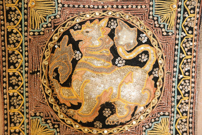 Vintage Burmese Kalaga Tapestry Embroidered Wall Hanging 1960 — additional view 5