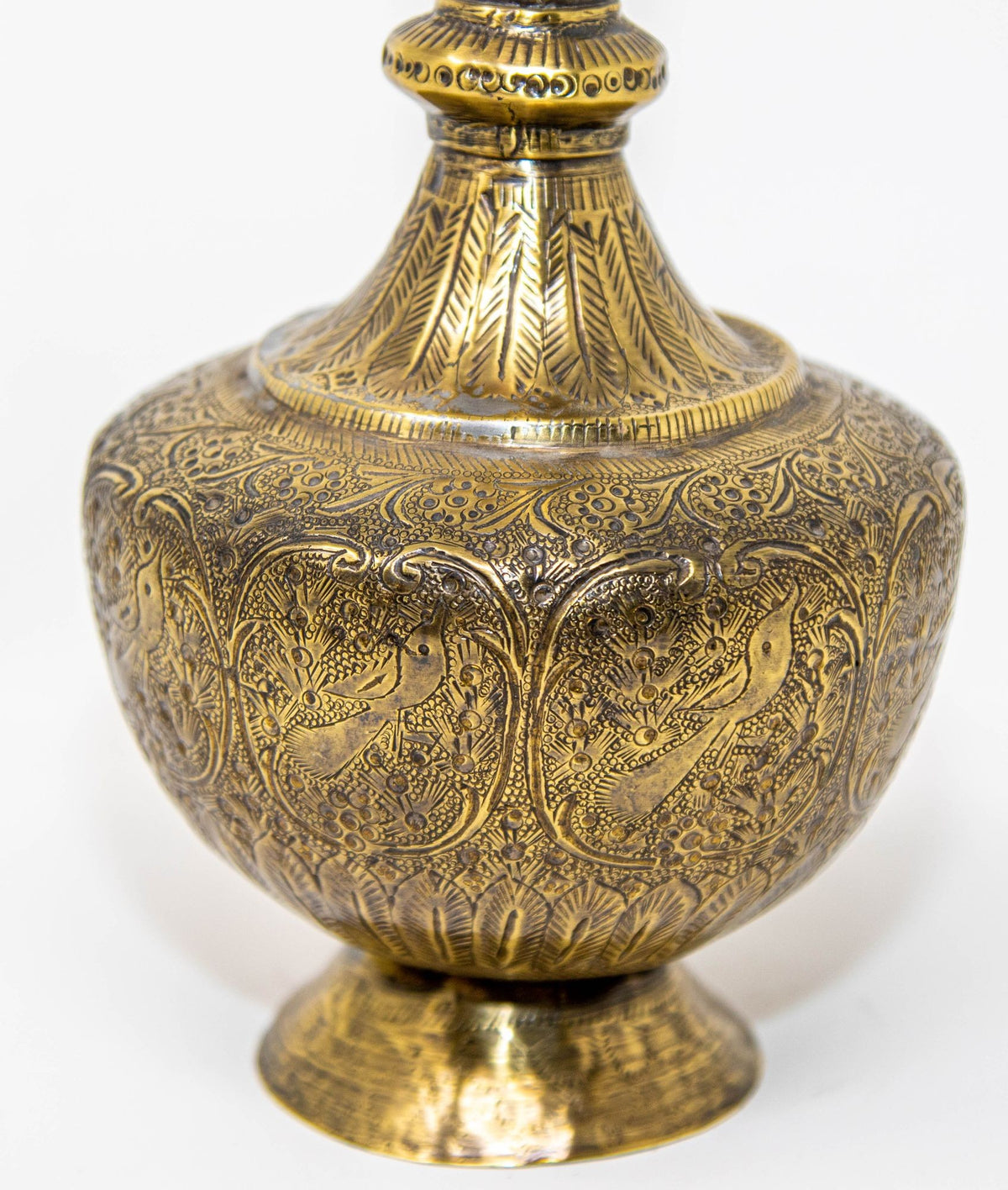 19th Century Antique Persian Brass Etched Vase with Islamic Design