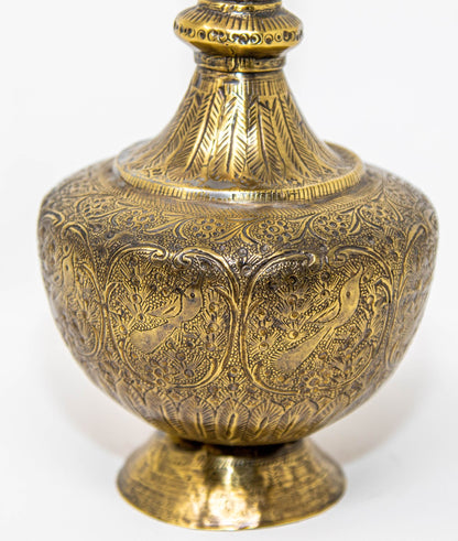 19th Century Antique Persian Brass Etched Vase with Islamic Design