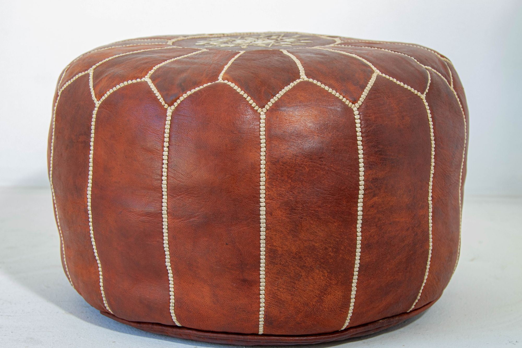 Moroccan Brown Leather Ottoman