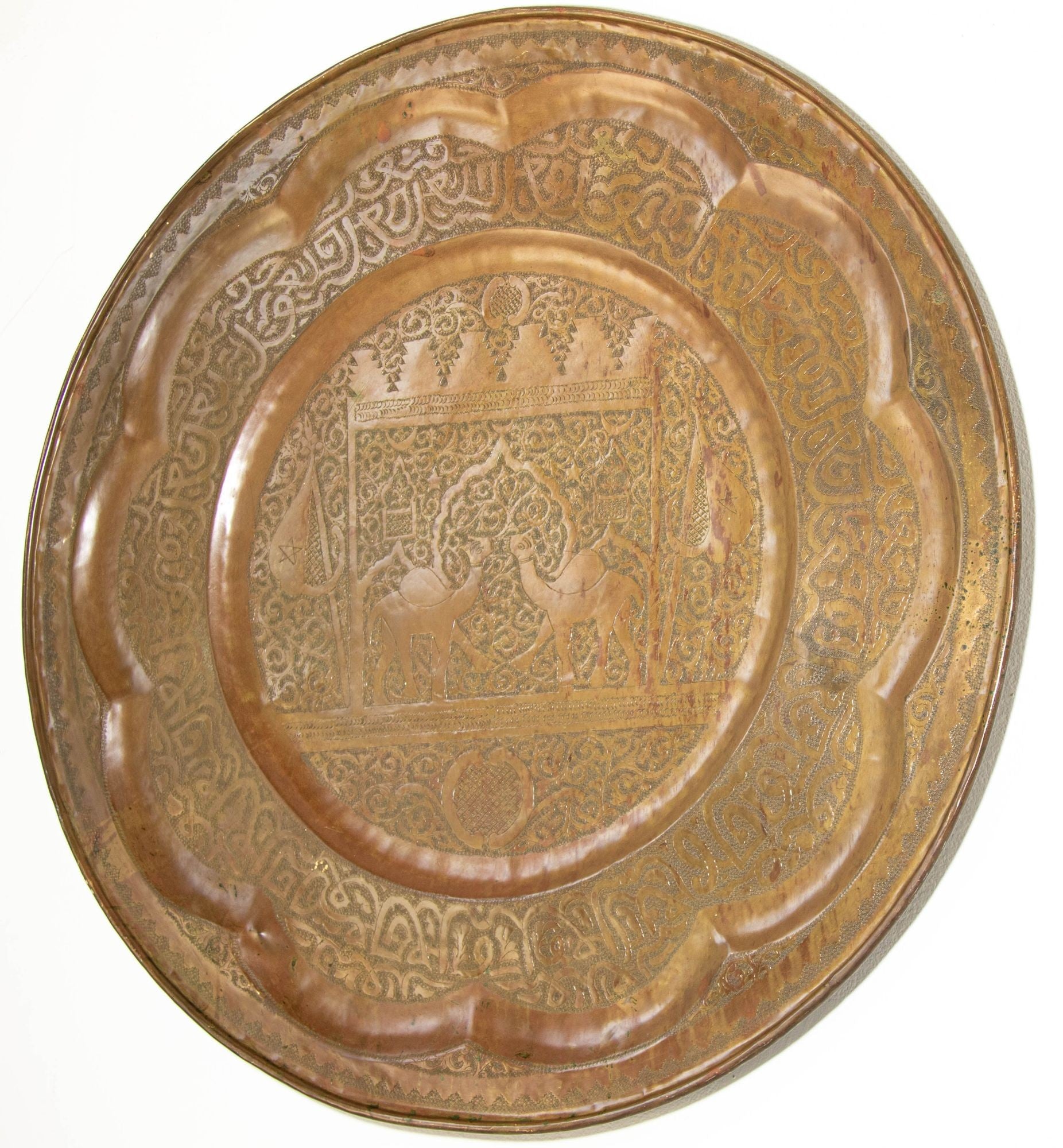 Large Moroccan Round Brass Tray Wall Decor 38 inches Circa 1950's