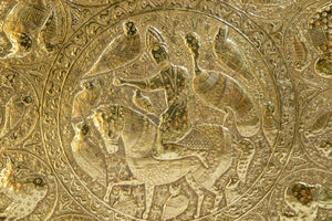 Collectible Islamic Asian Metalwork Polished Brass Tray Circa 1940s