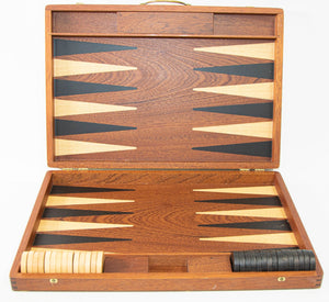 Vintage Wood Backgammon Set Game Box, Circa 1950