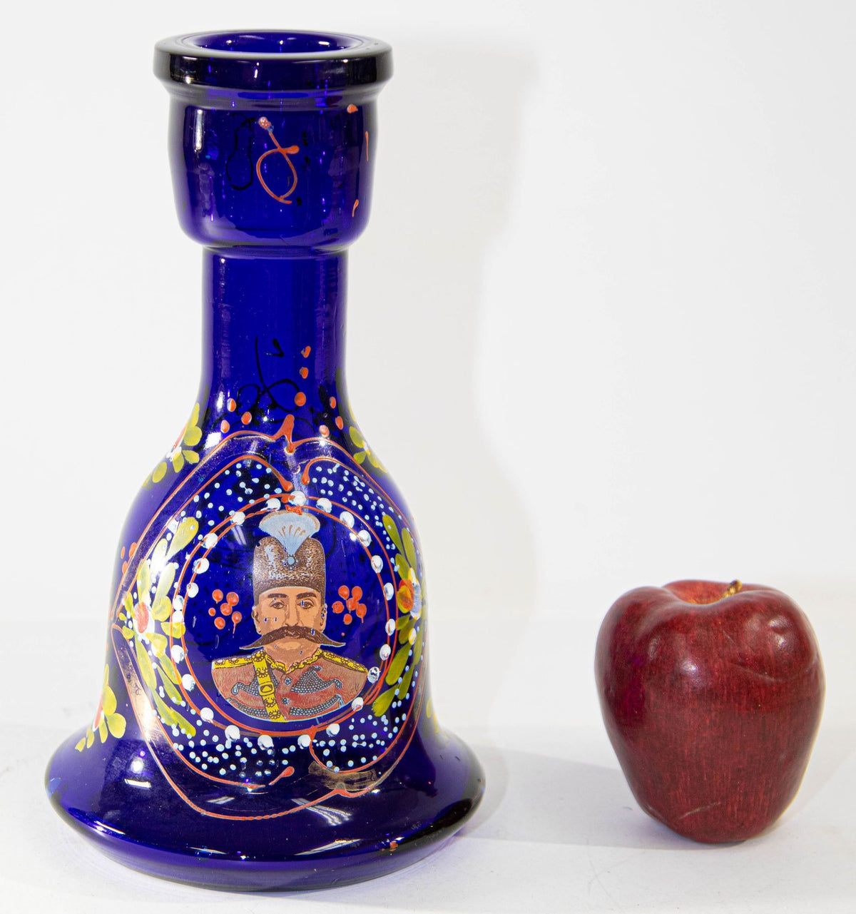 Vintage Royal Blue Enameled Bohemian Glass Vase, Persian Market