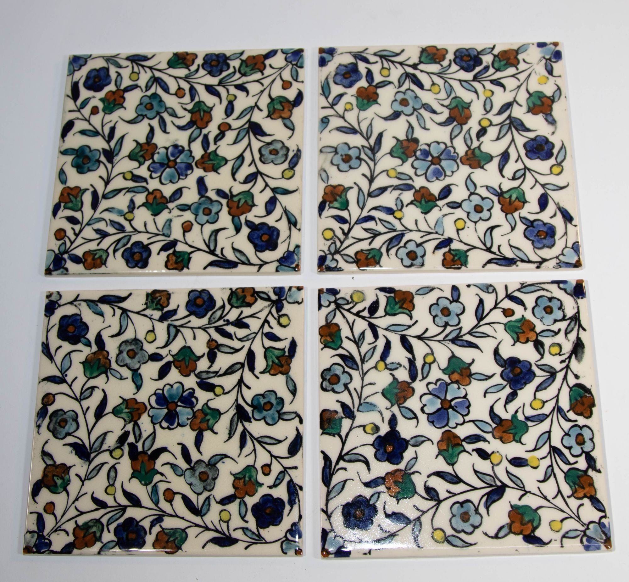 Vintage Iznik Islamic Porcelain Tiles Hand painted Set of 35 Tiles