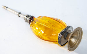 Moroccan Footed Glass Perfume Bottle Sprinkler with Embossed Metal Overlay