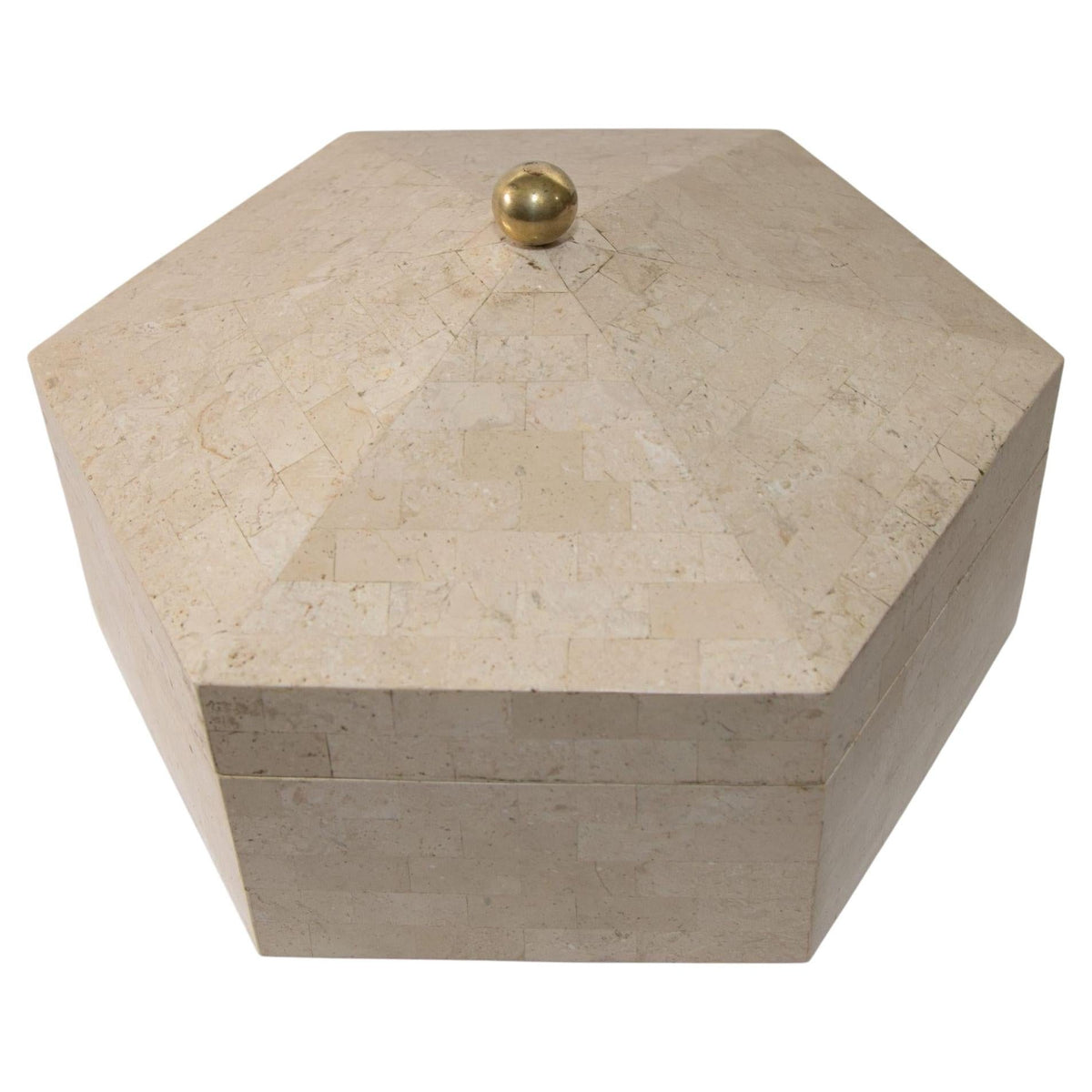 Maitland Smith Post Modern White Tessellated Hexagonal Stone Box 1980's — additional view 12