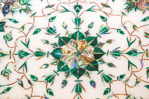 Pietra Dura White Mosaic Octagonal Inlaid Marble Top Handcrafted Agra India 1980