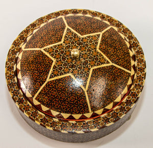 1920 Persian Khatam Kari Footed Wooden Circular Jewelry Box