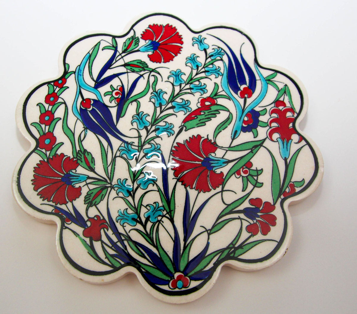 Handcrafted Turkish Iznik Style Ceramic Tiles Set of 3, Vintage, 1980s