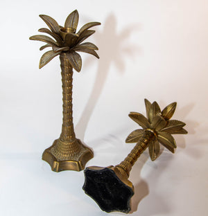 Vintage Brass Moroccan Palm Tree Candlestick Holders Set of 2