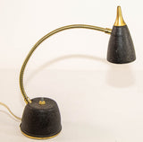 Mid-Century Modern Brass Gooseneck Desk Lamp, Black & Gold, USA, circa 1950s