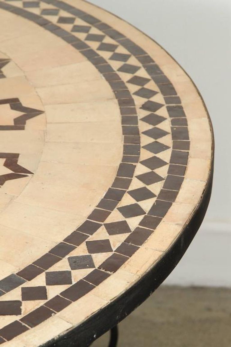 Moroccan Round Mosaic Outdoor Tile Table on Iron Base 47 in