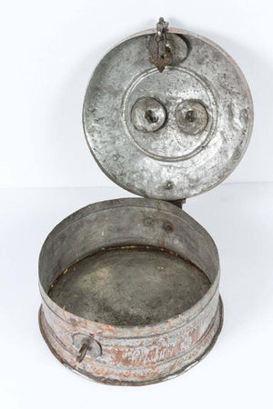 Antique South Asian Round Copper Bronze Box with Lid from India 19th C.