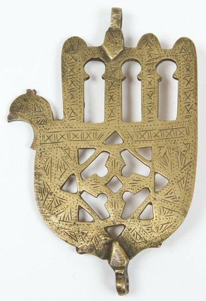 Hand-Carved Brass Khamsa by Berber Tribes of Morocco, 1920s