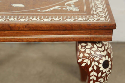 Anglo Indian Mughal Teak Inlaid Side Table, Handcrafted, India, 1950s
