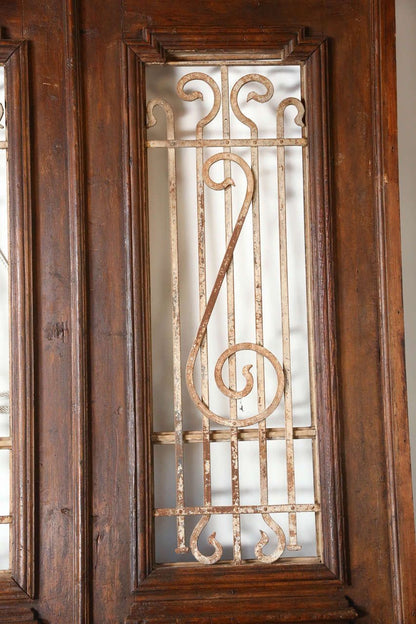 Set of French Painted Double Entry Door with Iron Insert