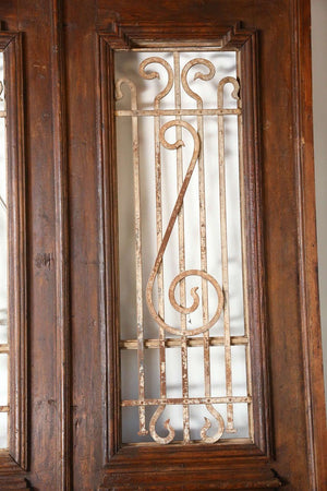 Set of French Painted Double Entry Door with Iron Insert