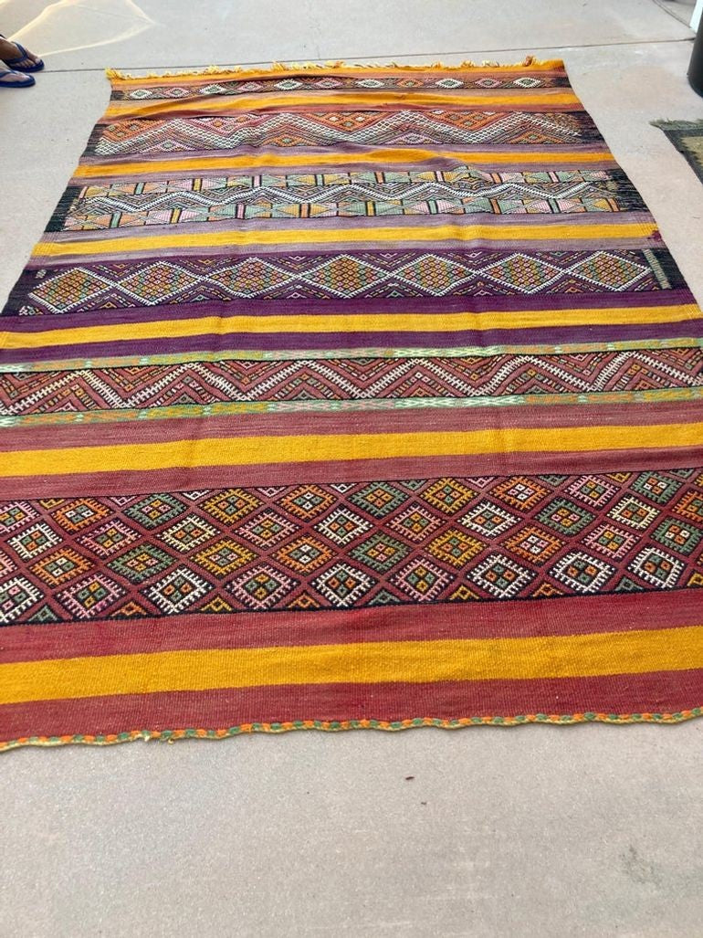 Vintage Hand-Woven Berber Kilim Rug by Moroccan Artisans, 6.5x10 ft