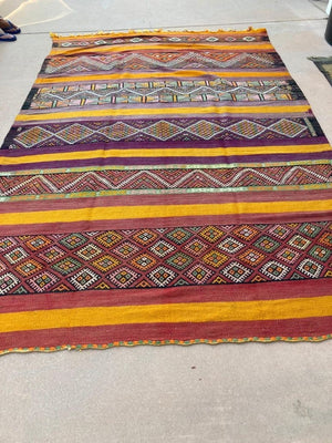 1960s Vintage Flat-Weave Berber Moroccan Rug