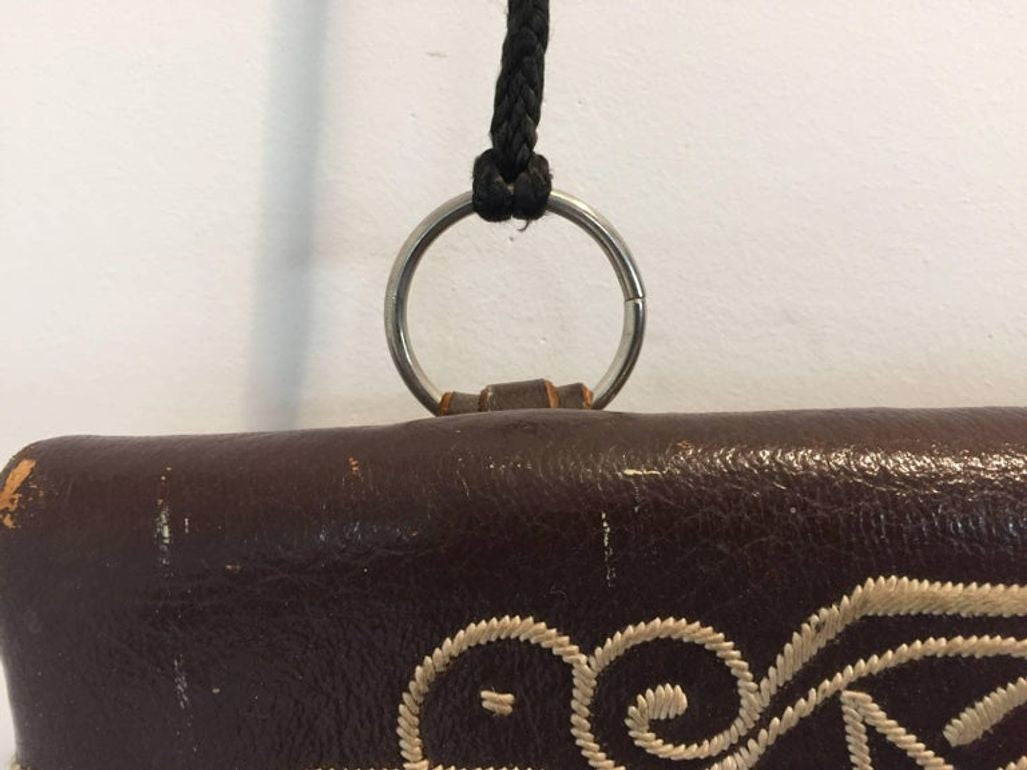 Collectible Vintage Hand-tooled Leather African Berber Tribal Moroccan Bag 1960