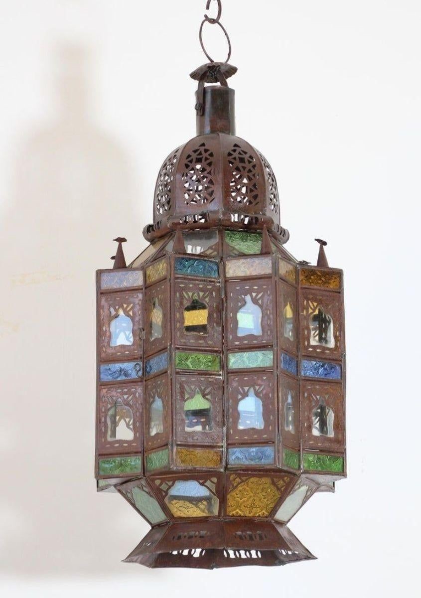 Late 20th Century Moroccan Moorish Hanging Glass Lantern