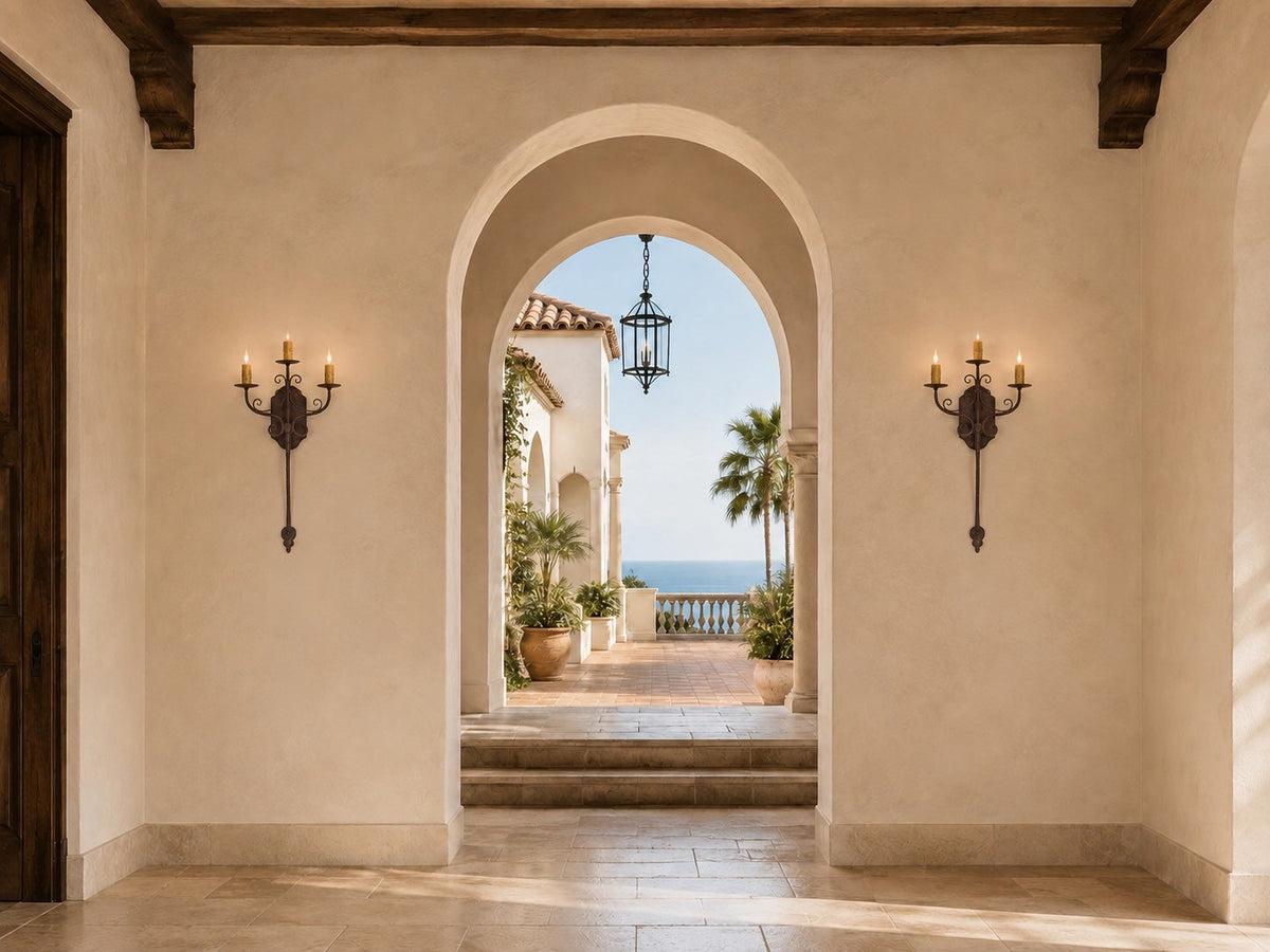 Pair of Vintage Spanish Revival Wrought-Iron Three-Light Wall Sconces — detail view 2